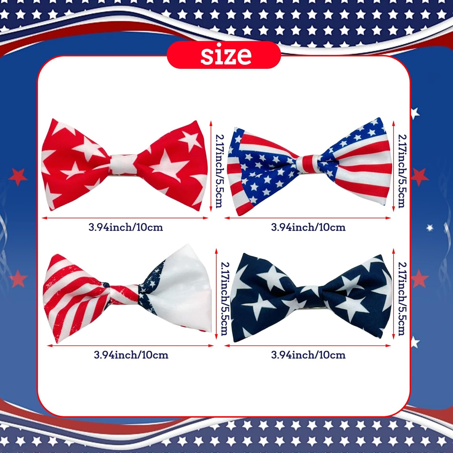 4th Of July Hair Clips Bow for Girls, 3.94'' x 2.17'' Patriotic Fable Bow Handmade American Flag Hair Clips Independence Day Hair Accessories for Little Girls Toddlers Kids