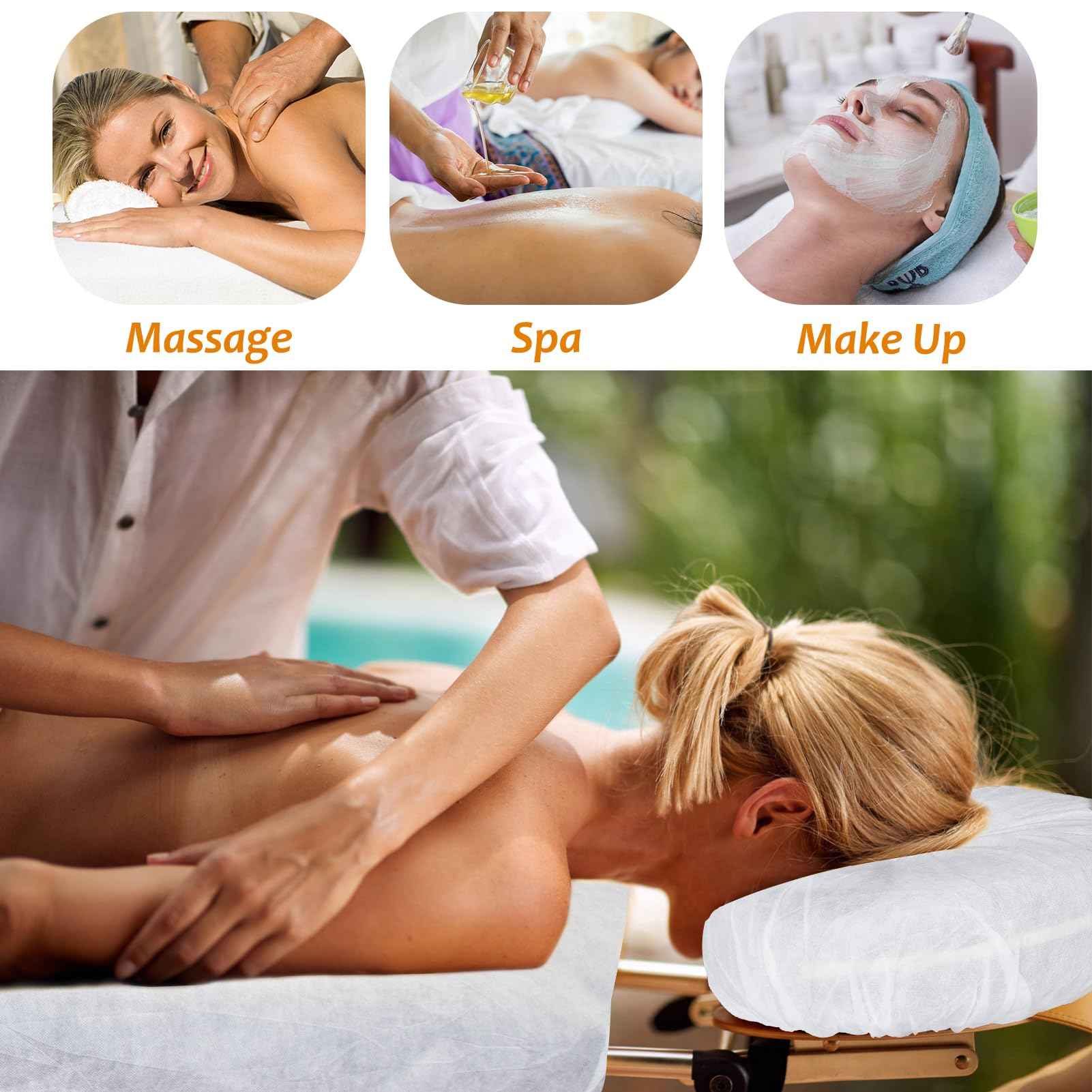 Eviqei 60 Pcs Disposable Fitted Massage Table Sheet Set - 30 Pcs Breathable Spa Bed Sheets and 30 Pcs Face Cradle Covers/Headrest Covers