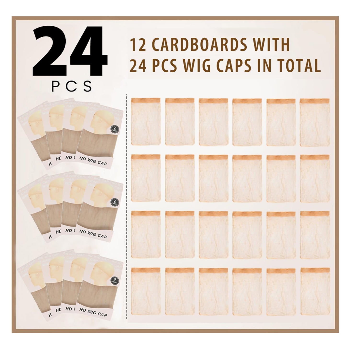 HD Wig Cap 24Pcs Invisible Stocking Wig Cap for Lace Front Wig High-elastic Stretchy Breathable Nylon Wig Caps Ultra-thin Sheer Wig Cap Natural Transparent HD Wig Caps