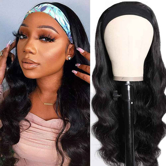 higher Headband Wig Human Hair Body Wave 16 Inch Glueless None Lace Front Wig Brazilian Virgin Hair Wear and Go Wigs for Black Women 150% Density Wigs Natural Black Color