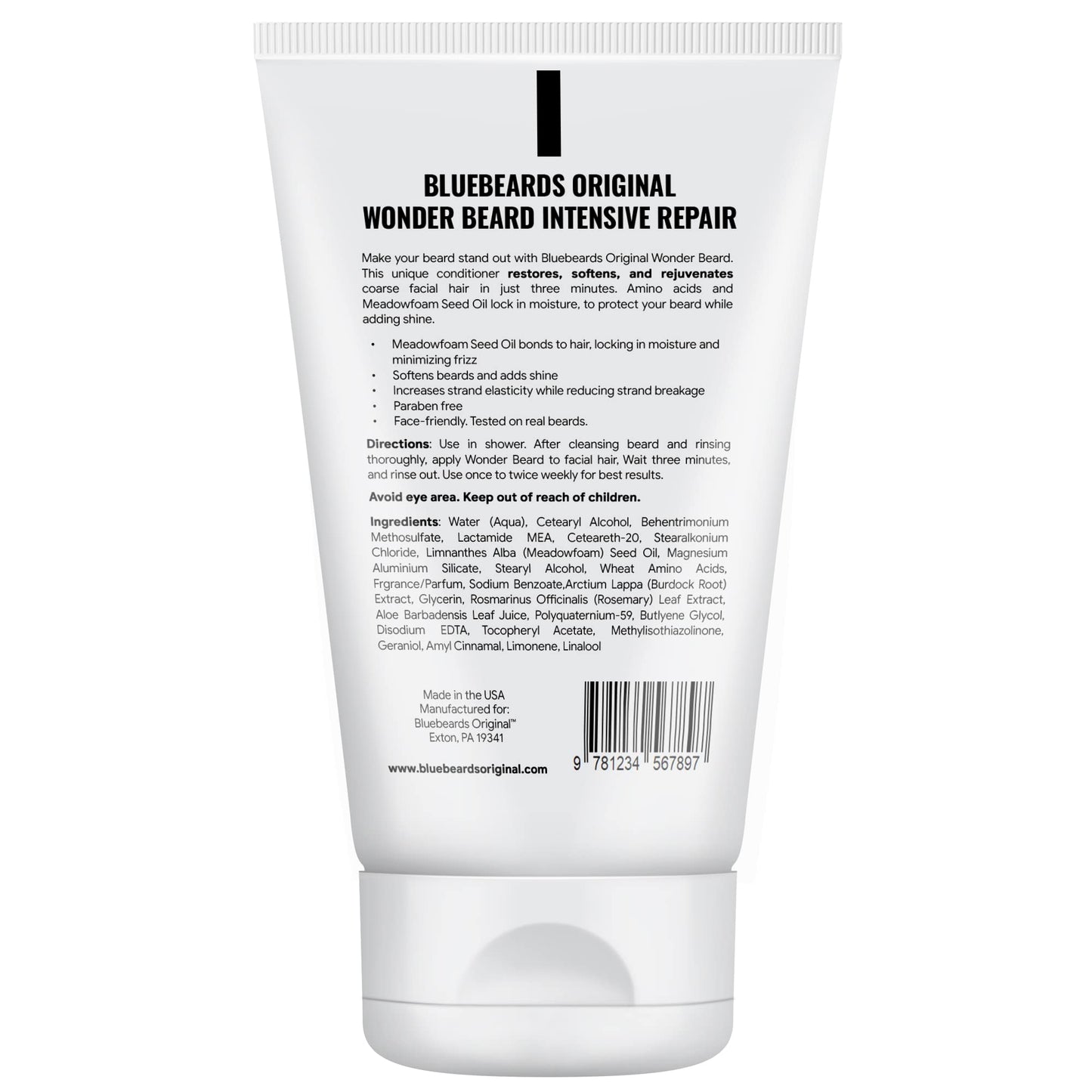 Bluebeards Original Beard Conditioner for Men - 4 oz Wonder Beard Intensive Repair with Meadowfoam Seed Oil & Amino Acids to Deeply Restore, Soften, and Rejuvenate Your Beard and Skin - Made in USA