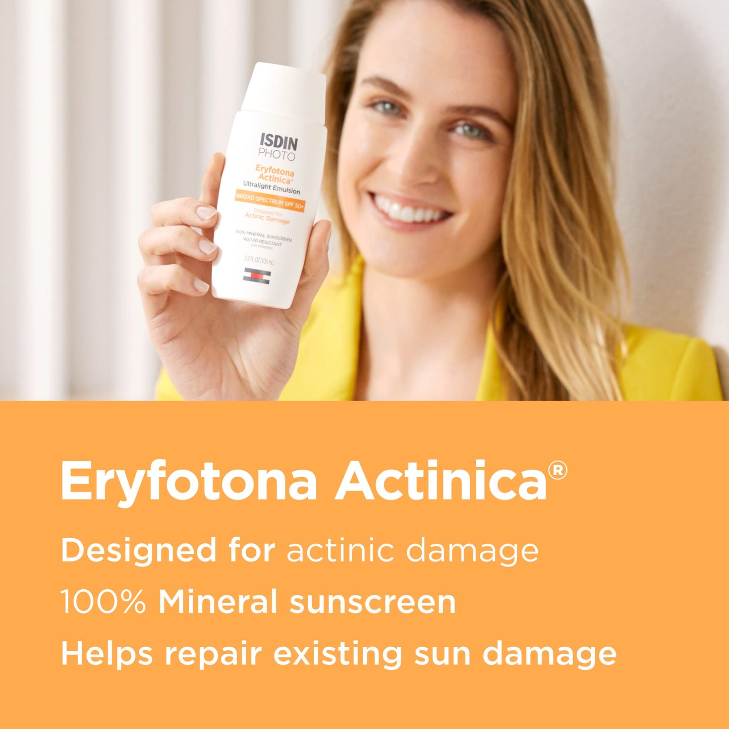 ISDIN Eryfotona Actinica Zinc Oxide and 100% Mineral Sunscreen Broad Spectrum SPF 50+, No White Cast, Suitable for Sensitive Skin, 3.4 Fl Oz