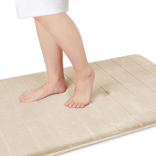 Yimobra Memory Foam Bath Mat Large Size,60.2 x 24 Inches, Soft and Comfortable, Super Water Absorption, Non-Slip, Thick, Machine Wash, Easier to Dry for Bathroom Floor Rug, Beige