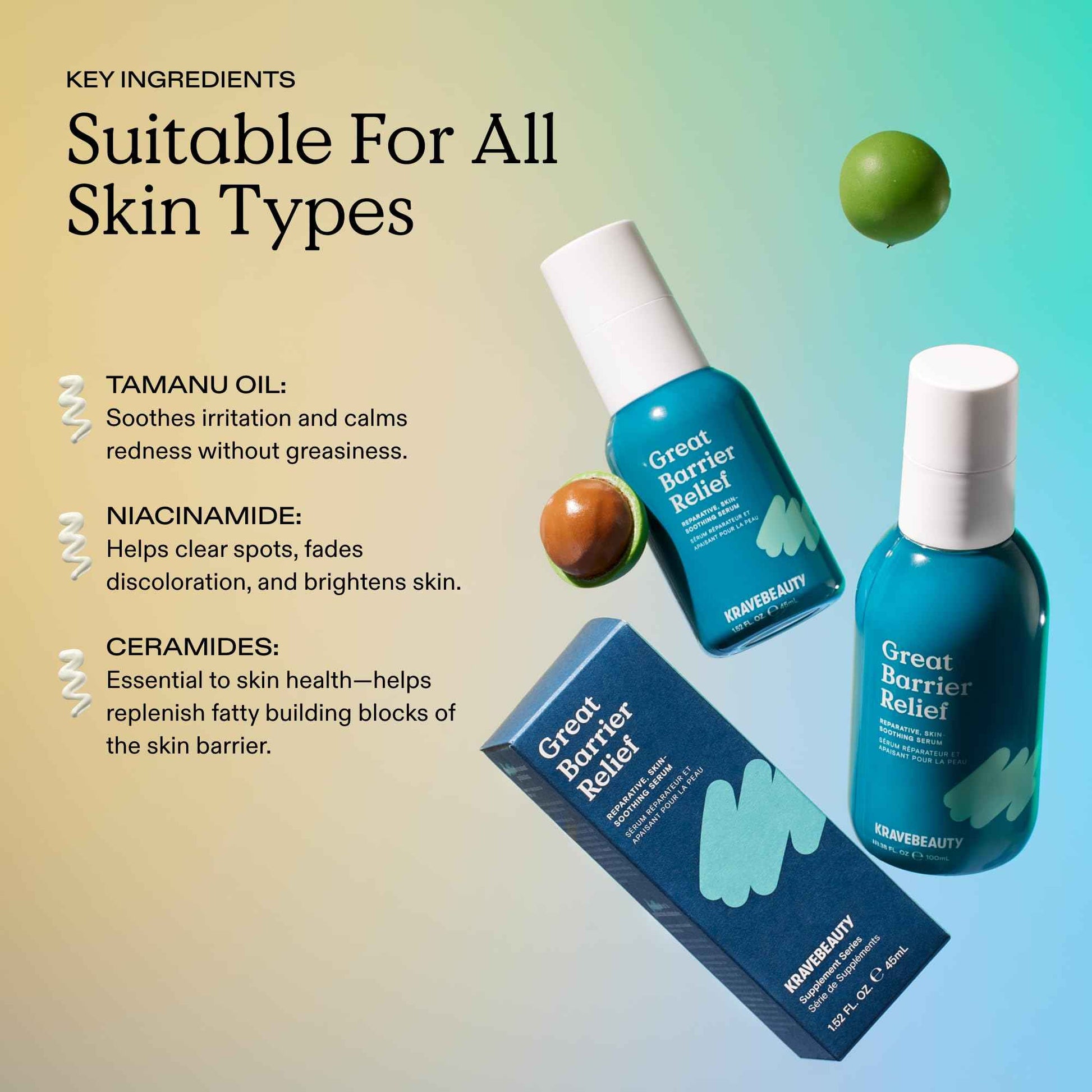KraveBeauty Great Barrier Relief Serum – Korean-Inspired Barrier Repair Serum, Tamanu Oil, Soothes Redness & Hydrates, Vegan & Cruelty-Free, 1.52 fl oz