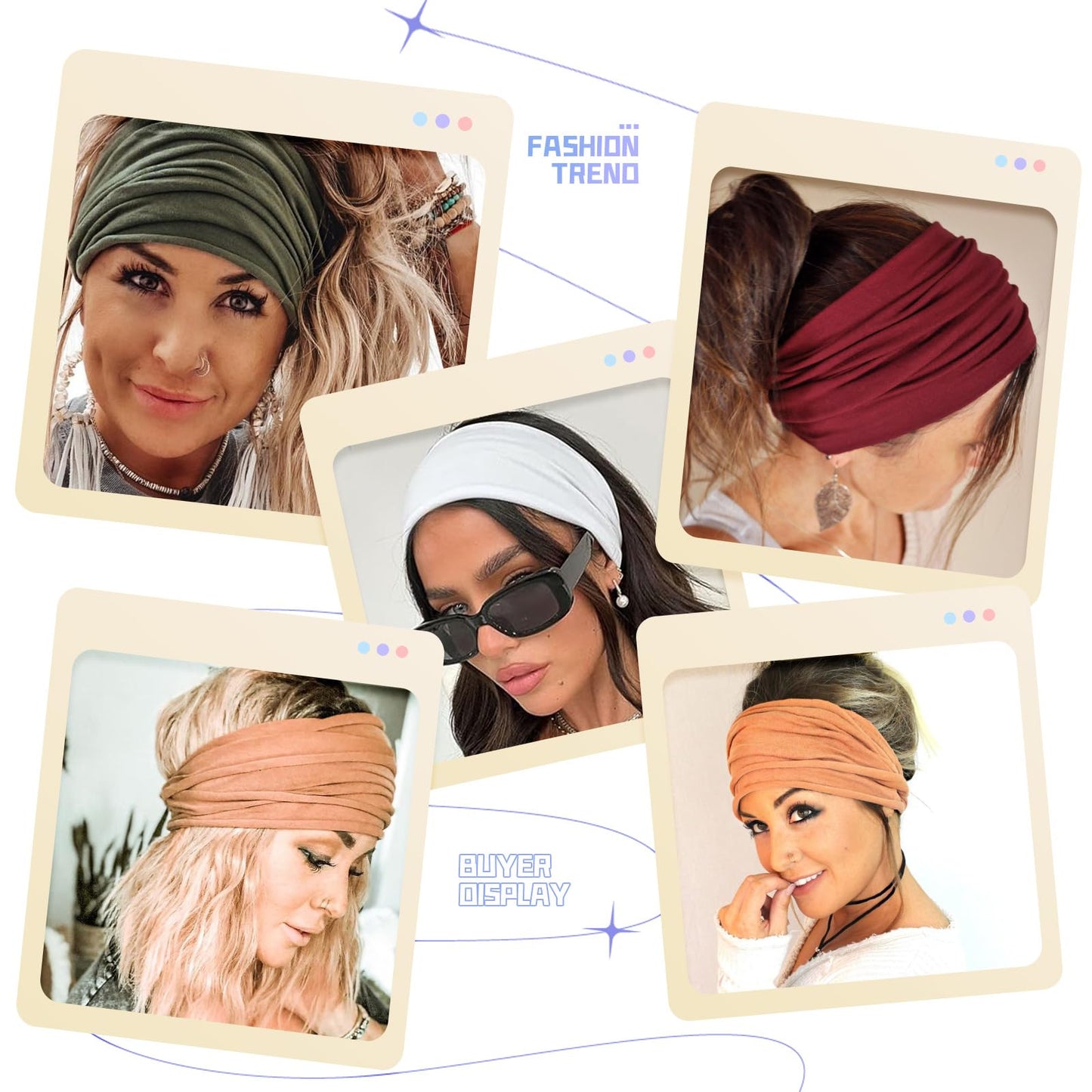 XTREND 6 Packs Wide Boho Headbands for Women Stretch Fashion Headband Extra Large Turban Headband for Yoga, Working Out, Travel or Running Black Hairband Girls Accessories (Black)