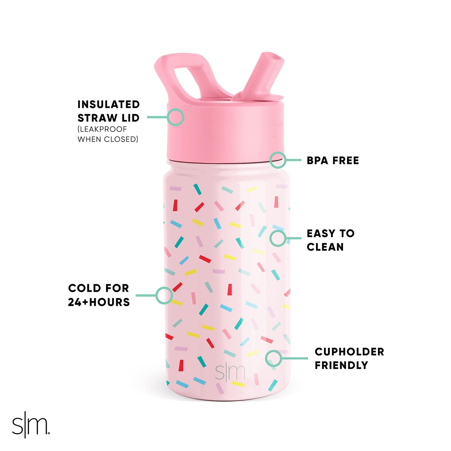 Simple Modern Kids Water Bottle with Straw Lid | Insulated Stainless Steel Reusable Tumbler for Toddlers, Girls | Summit Collection | 14oz, Confetti