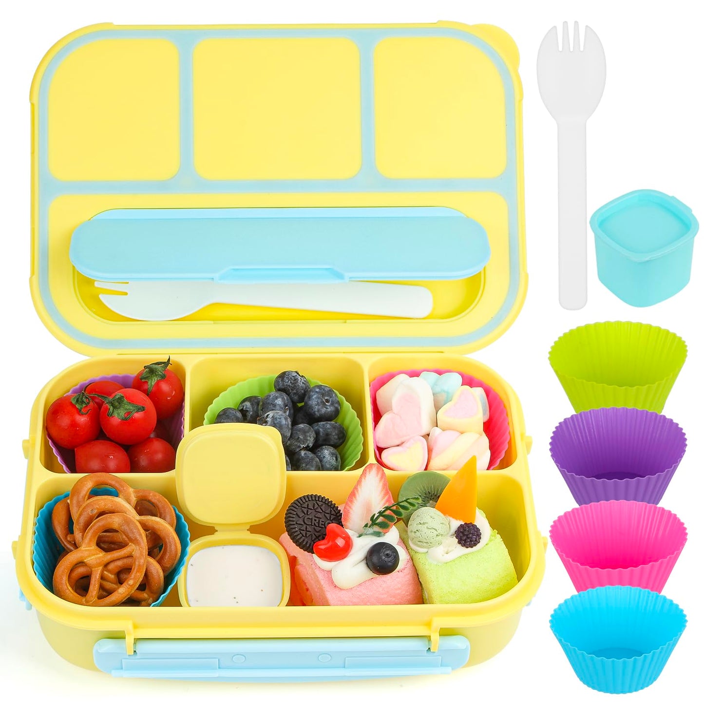 MaMix Bento Lunch Box Adult Lunch Box, Lunch Box Kids, Lunch Containers for Adults/Kids/Students,1300ML-4 Compartment Bento Lunch Box (yellow)