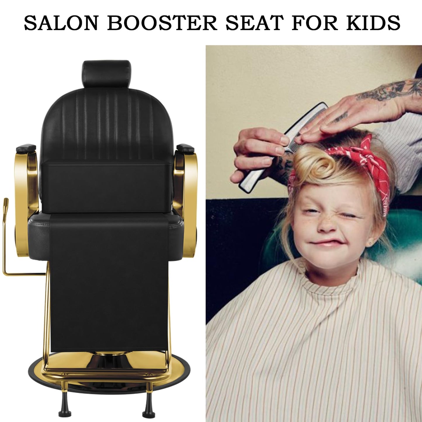 MIMWOW Salon Booster Seat for Kids, Barber Booster Seat for Salon Chair Hair Stylist, Multifunctional Booster Seat, Beauty Salon Spa Equipment, Large Size, Black