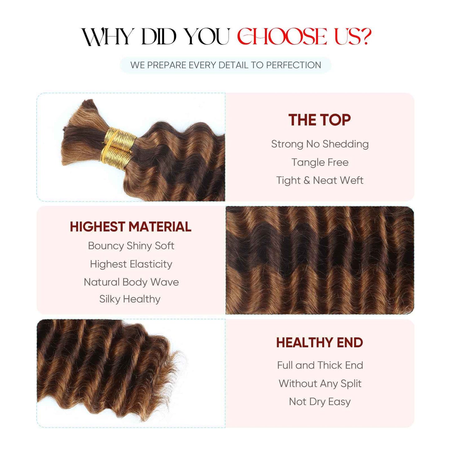 Human Braiding Hair 16 Inch 100g 4/30 Ombre Highlight Deep Wave Bulk No Weft Curly Bundles Human Hair Extensions for Boho Knotless Braids (4/30)