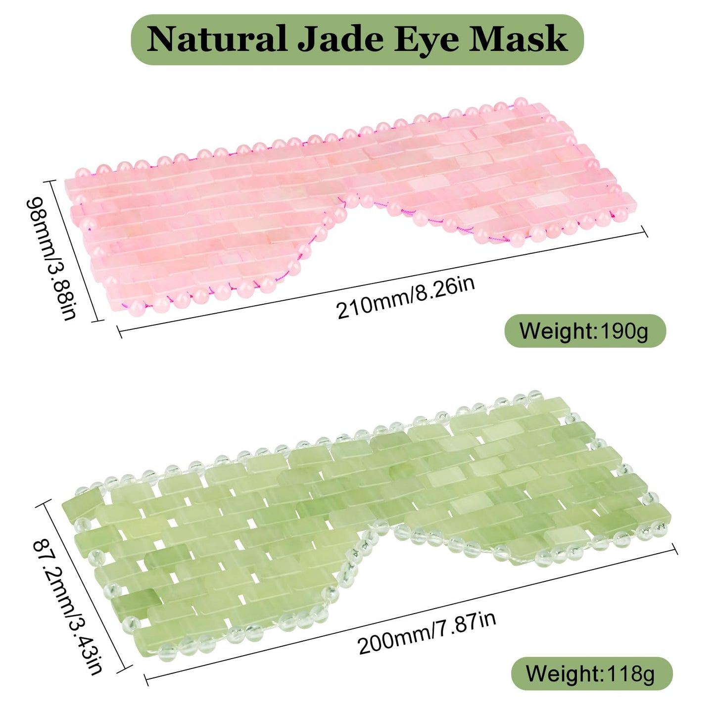 LazyGa Natural Jade Eye Mask and Rose Quartz Eye Mask Set - Soothing & Relaxing Alleviate Puffiness and Migraines with Cooling and Warming Therapy (2 Pcs)