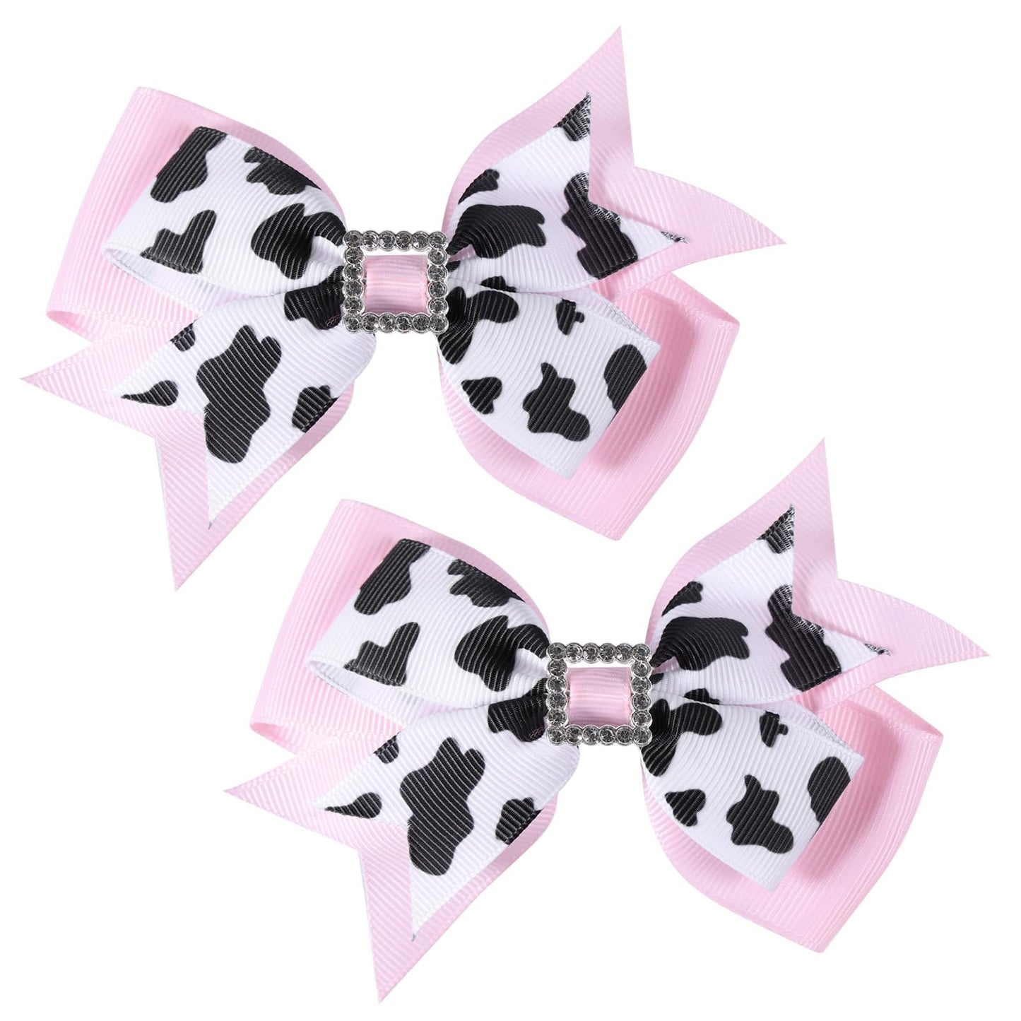 SUPCLIPS Pink Hair Bow Clips Cute Cow Print Hair Bows Grosgrain School Hair Accessories for Kids Girls