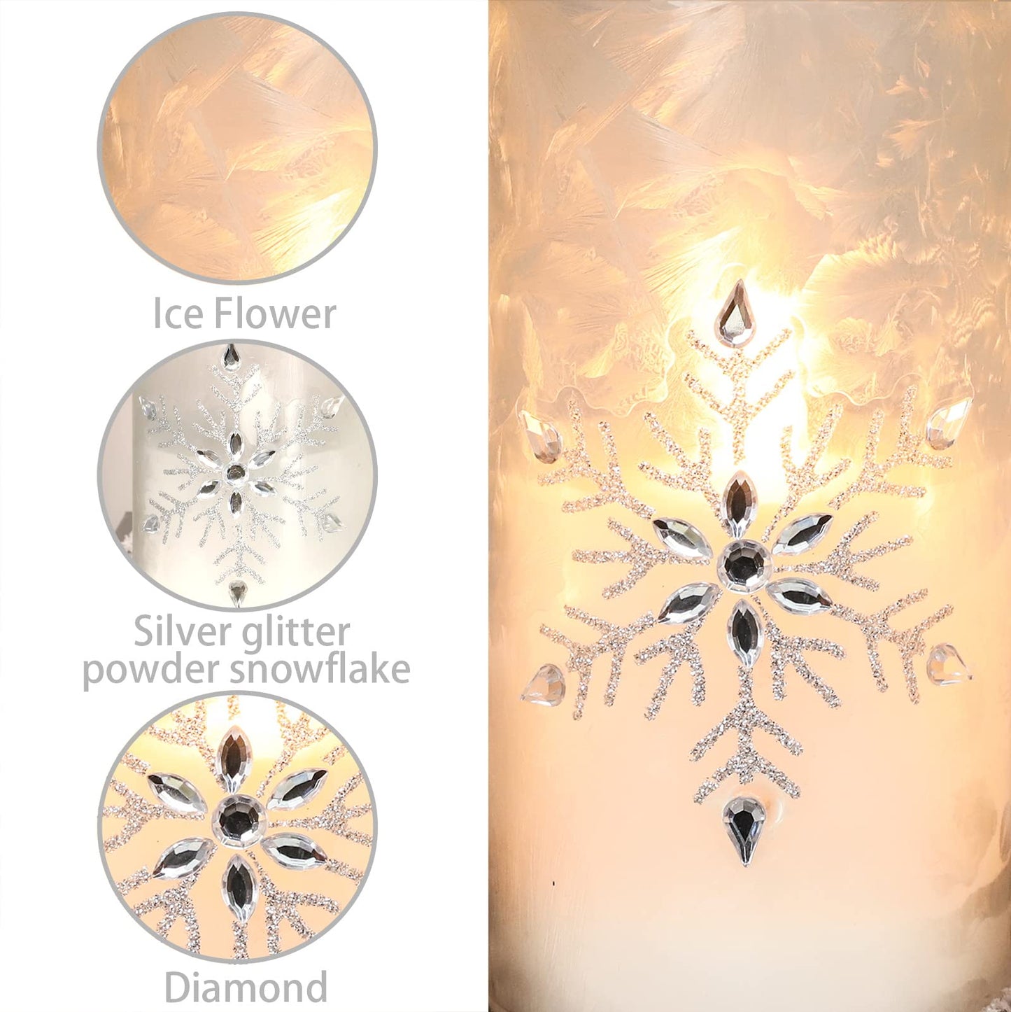 MELTONE Christmas Snowflake LED Candles Real Wax Flickering Glass Flameless Candles with Remote - Home Bedroom Party Holiday Decorations - Set of 3