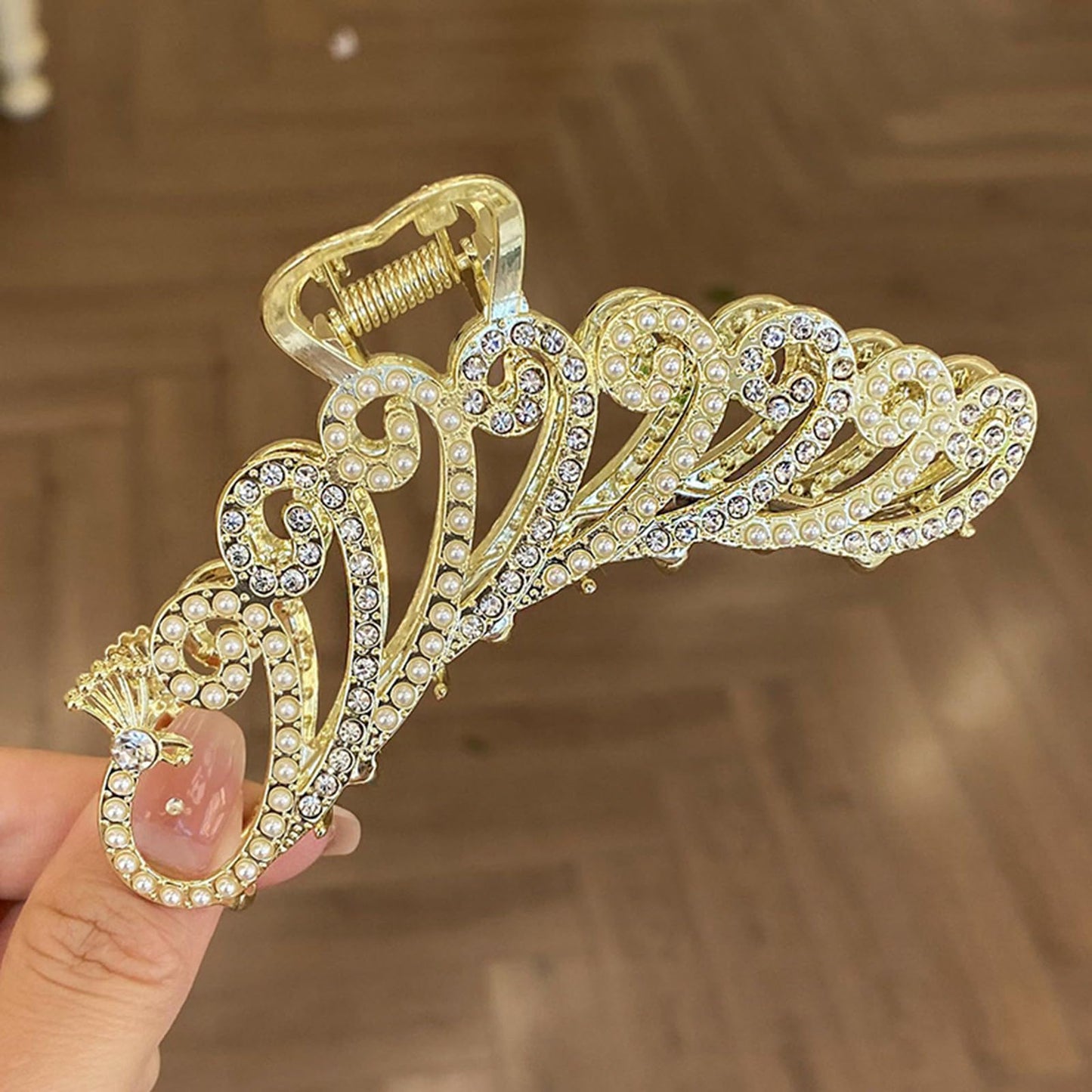 Animal Hair Clips Peacock Claw Clip Large Metal Hair Clip Gold Strong Hold Hair Claw Clips Rhinestone Pearl Peacock Hair Jaw Clamp Nonslip Hair Barrette Cute Fashion Hair Accessories for Women Girls