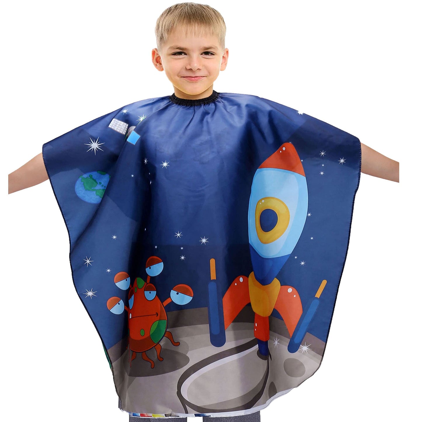 Aethland Kids Haircut Cape, Hair Cutting Cape for Kids & Adults - Professional Waterproof Barber Cape Salon Cape Cloak for Hair Stylist (Space Rocket)