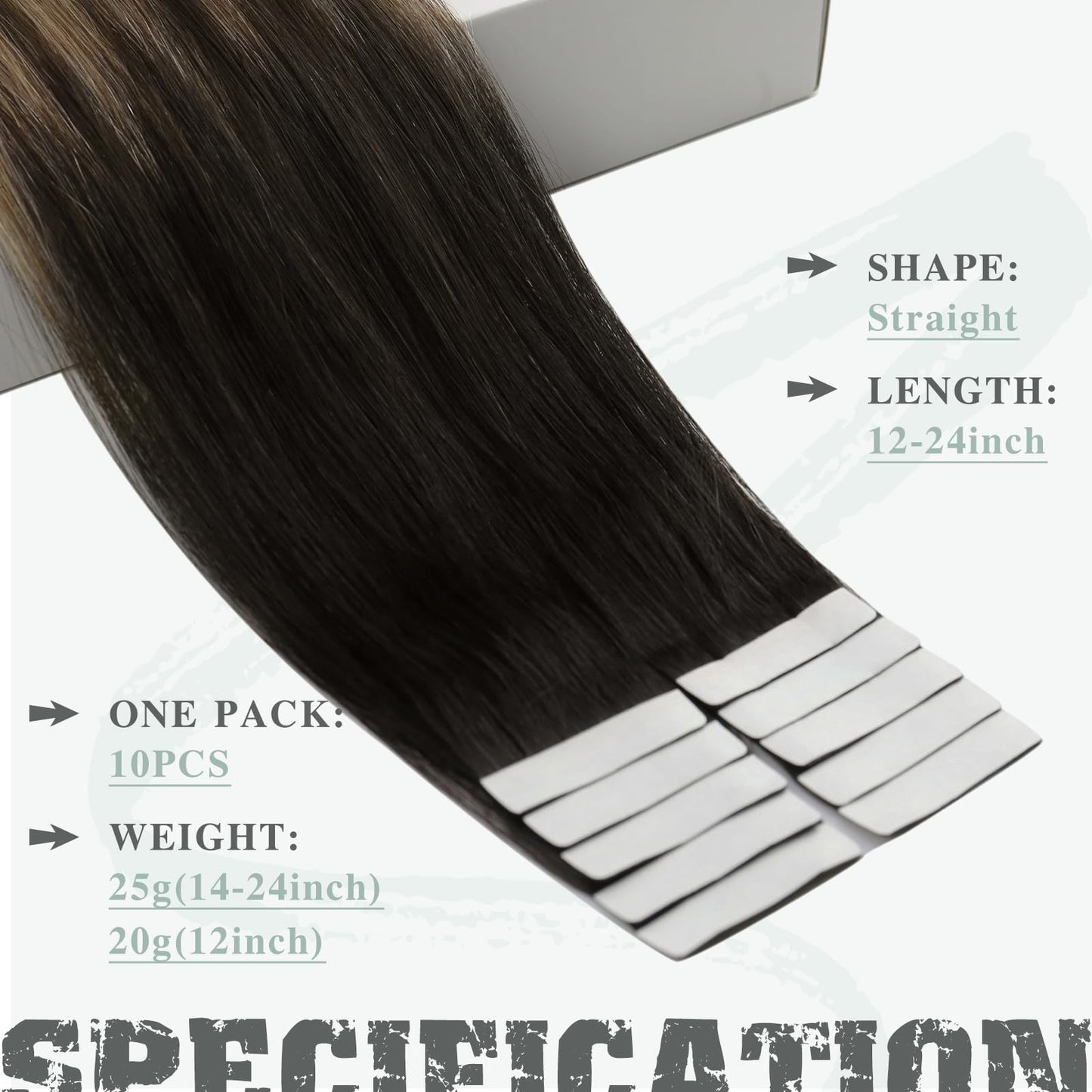 Ve Sunny Tape in Hair Extensions Balayage Tape in Hair Extensions Human Hair Natural Black Ombre Dark Brown with Ash Brown Hair Extensions Tape in Remy Hair Extensions 25g 10pcs 20inch