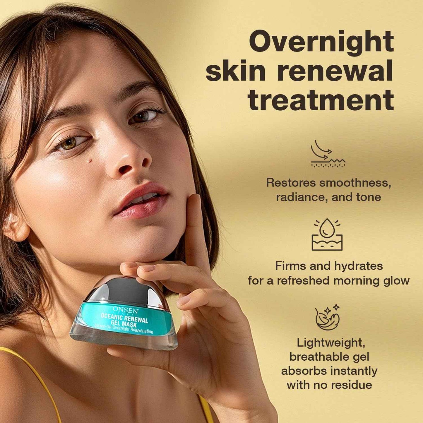 Oceanic Renewal Overnight Gel Sleep Mask for Radiant Skin - Hydrating, Brightening & Firming Beauty Treatment with Vitamin C, Collagen, Niacinamide, Hyaluronic Acid, Manuka Honey & Turmeric