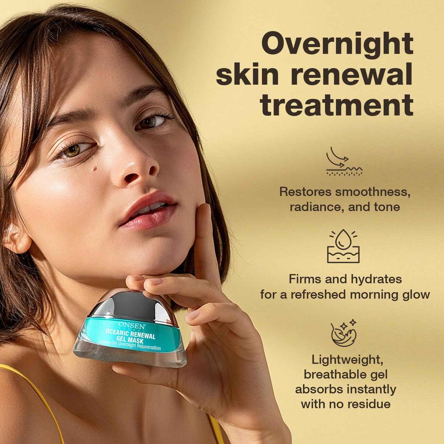 Oceanic Renewal Overnight Gel Sleep Mask for Radiant Skin - Hydrating, Brightening & Firming Beauty Treatment with Vitamin C, Collagen, Niacinamide, Hyaluronic Acid, Manuka Honey & Turmeric