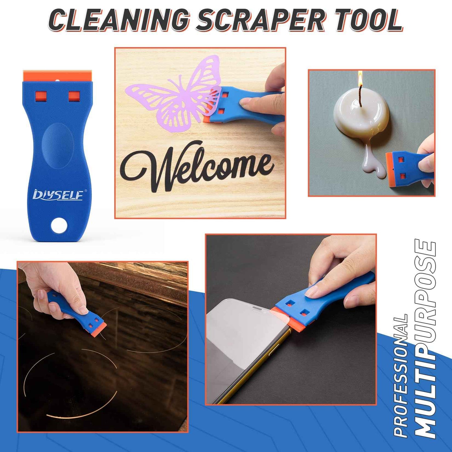 DIYSELF 2 Pack Plastic Razor Blade Scraper, 100PCS Plastic & Metal Razor Blades