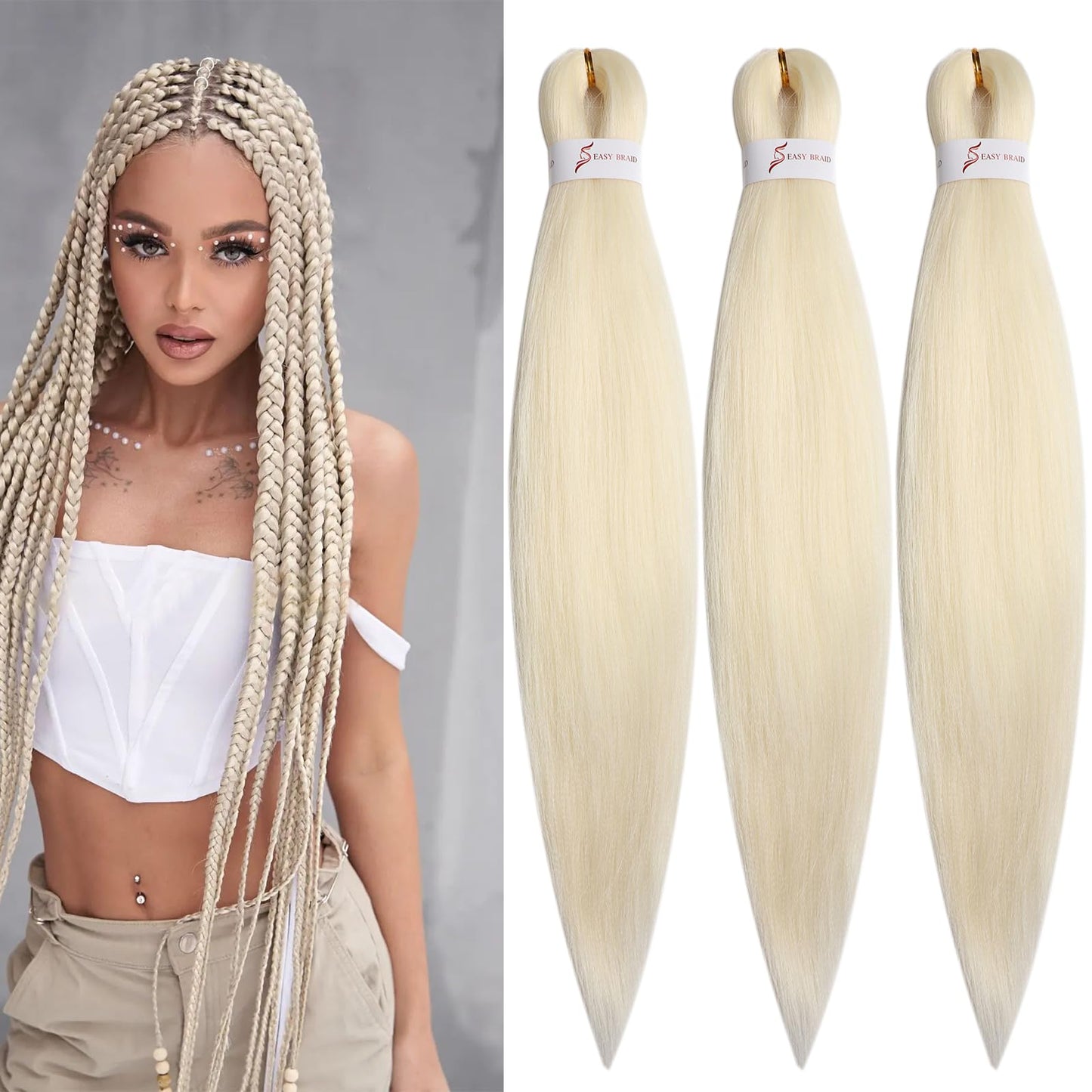 20 Inch Prestretched Braiding Hair Blonde Braiding Hair Kanekalon Braiding Hair Pre Stretched Soft Yaki Texture Synthetic Hair Hot Water Setting Hair Extensions for Braids(20inch,613#)