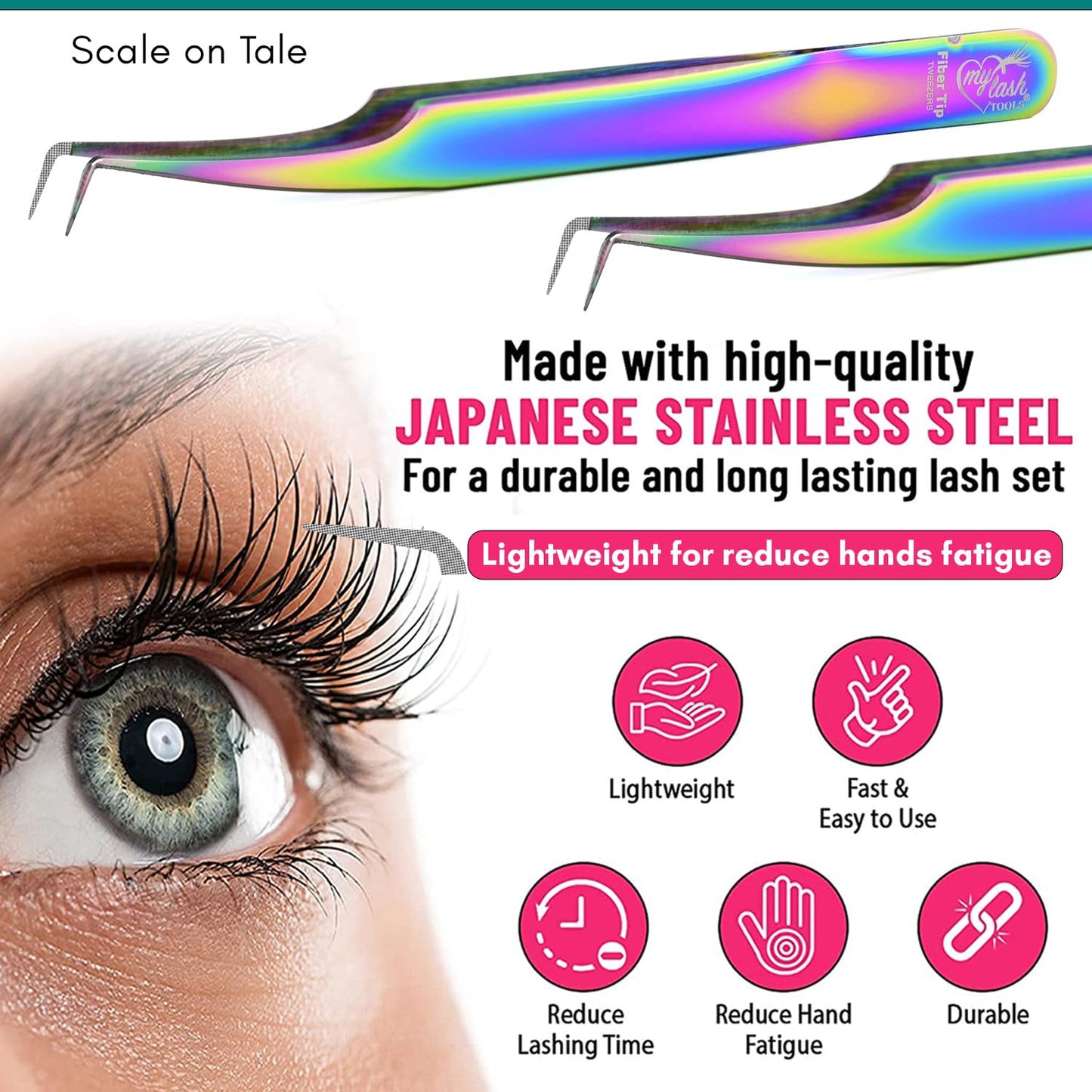 My Lash Tools Fiber Tip Eyelash Extension Tweezers Professional 90 Degree Lash Tweezers for Volume & Isolation Lashes (2Pcs Set, Lash Tweezers Set/Rainbow)