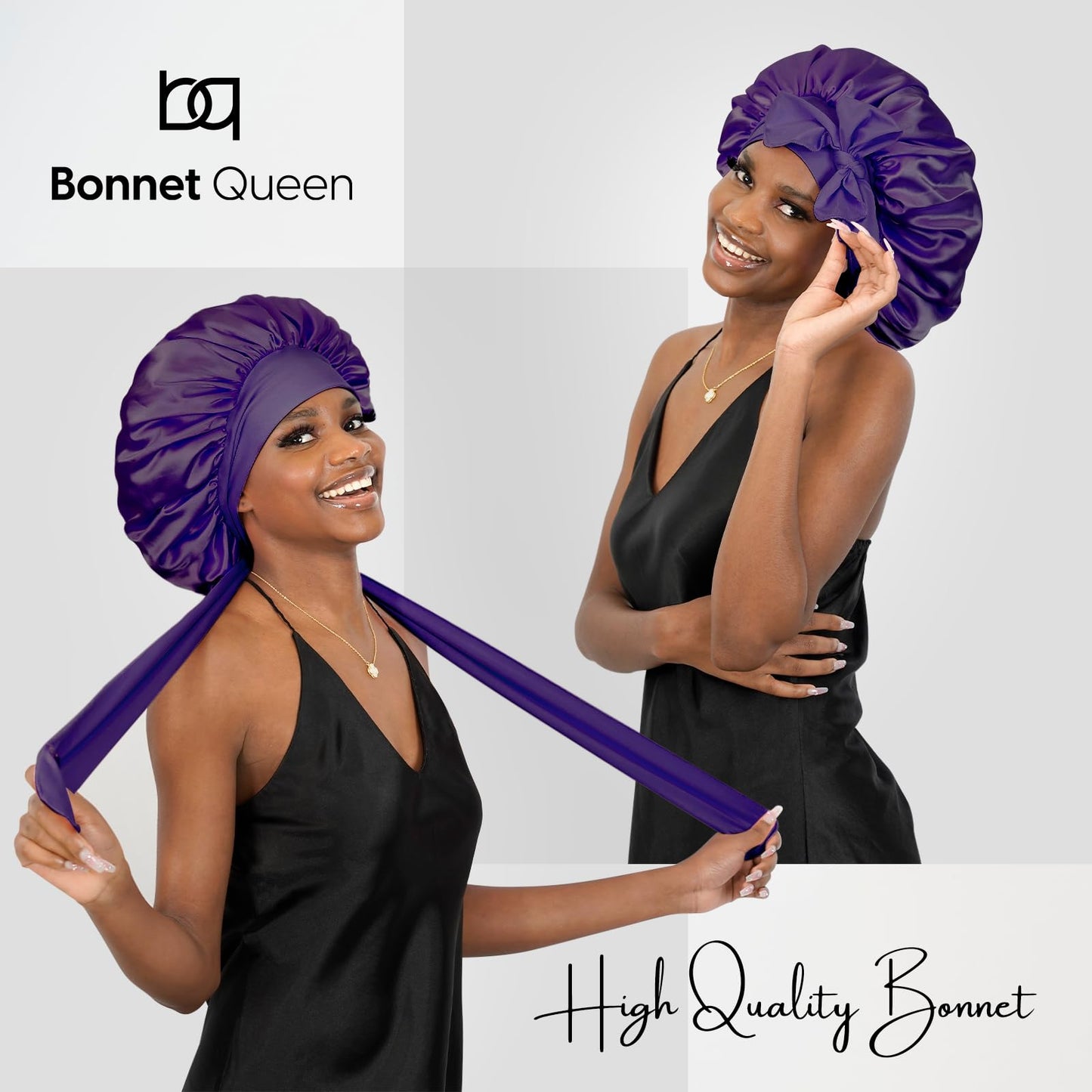 BONNET QUEEN Silk Bonnet for Sleeping Women Satin Bonnet Hair Bonnet Night Sleep Cap Scarf wrap for Curly Hair with tie Band Purple