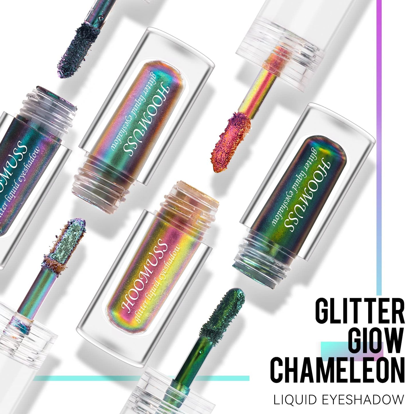 HOOMUSS Glitter Liquid Eyeshadow, 3Colors Chameleon Liquid Metallic Eyeshadows Holographic Glitter Multichrome Eye Makeup Set, Long Lasting Wearing, Highly Pigment, Quick-Drying (1+2+6)