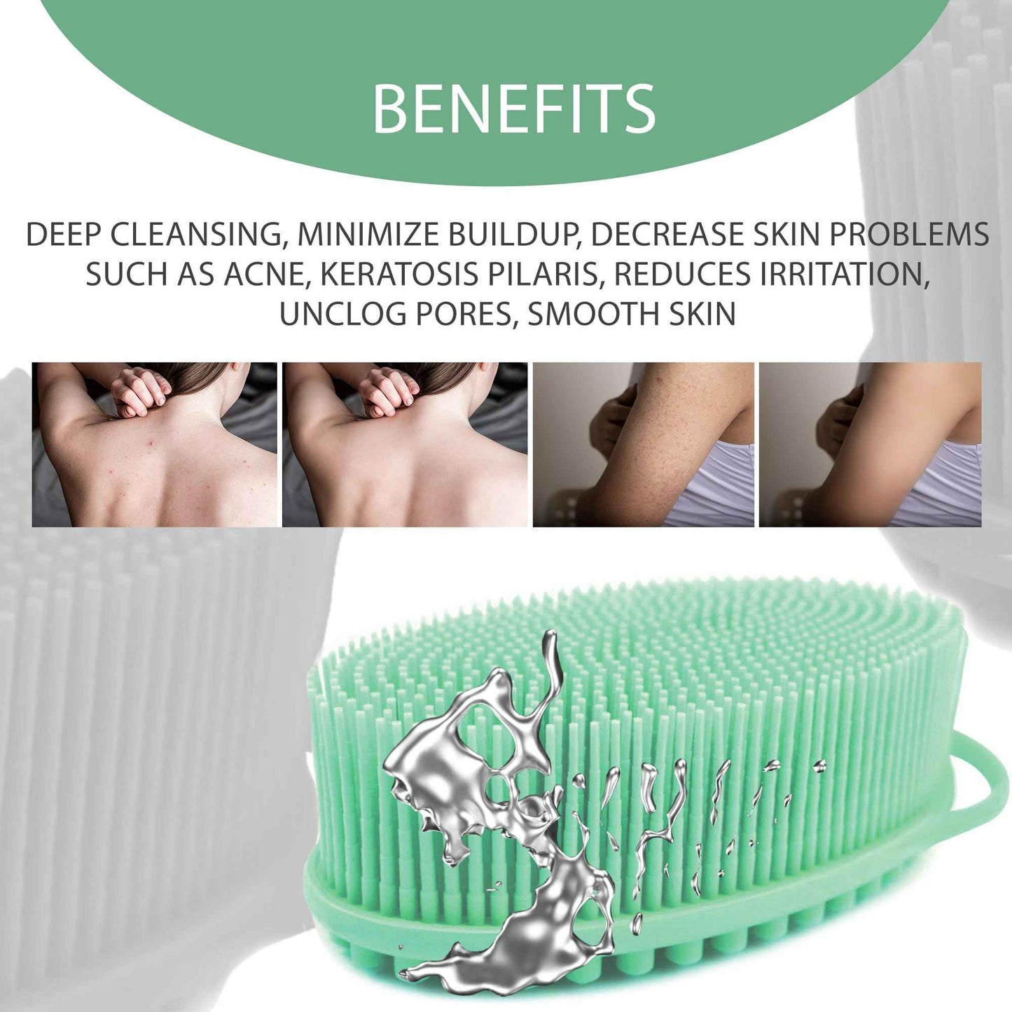 Avilana Silver-Infused Green and Dark Gray Silicone Body Scrubber Bundle - Earthy and Sleek Dual-Tone Set