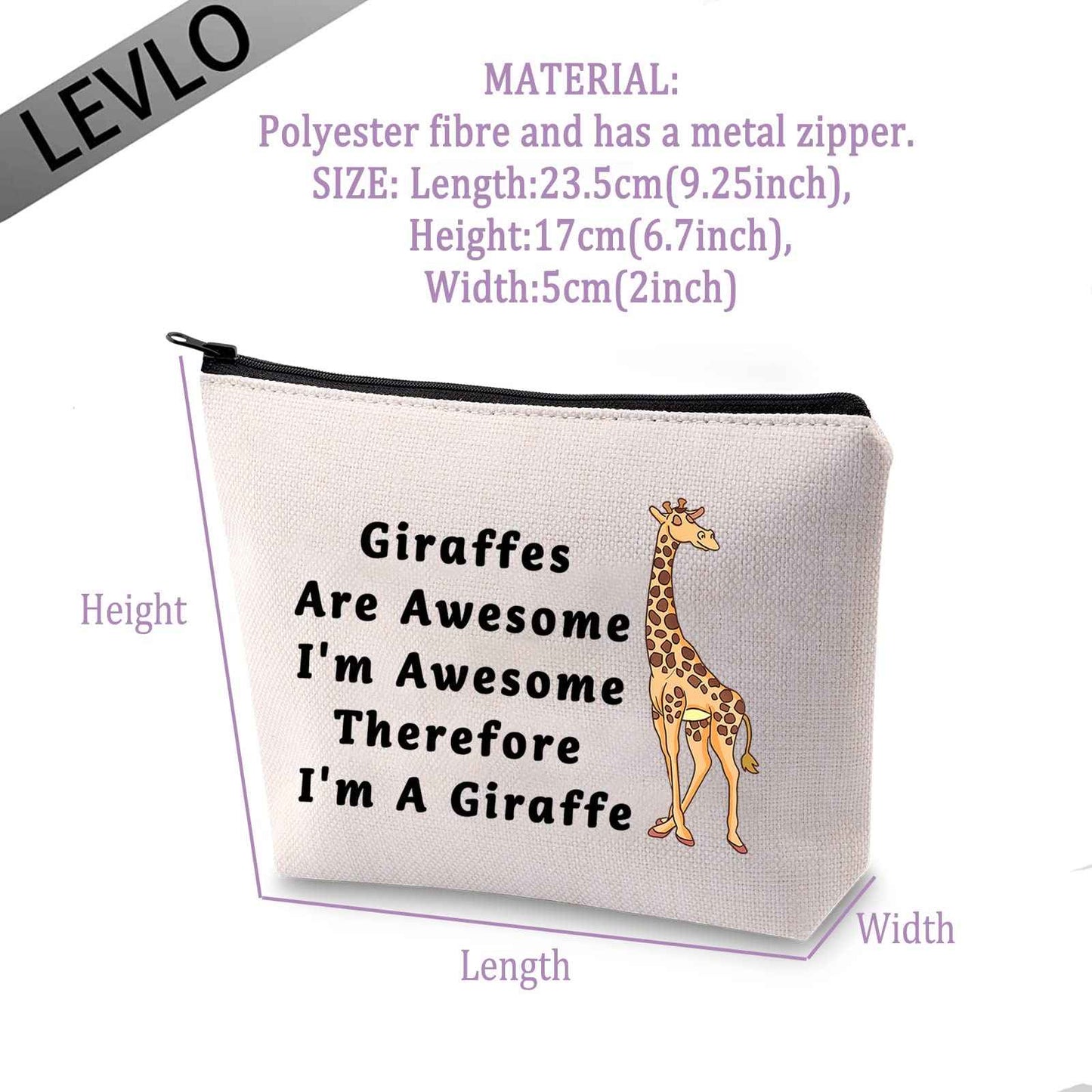 LEVLO Funny Giraffes Lover Gifts Giraffes Are Awesome I'm Awesome Therefore I'm A Giraffe Makeup Bags Giraffes Women Bags (Therefore I'm A Giraffe)