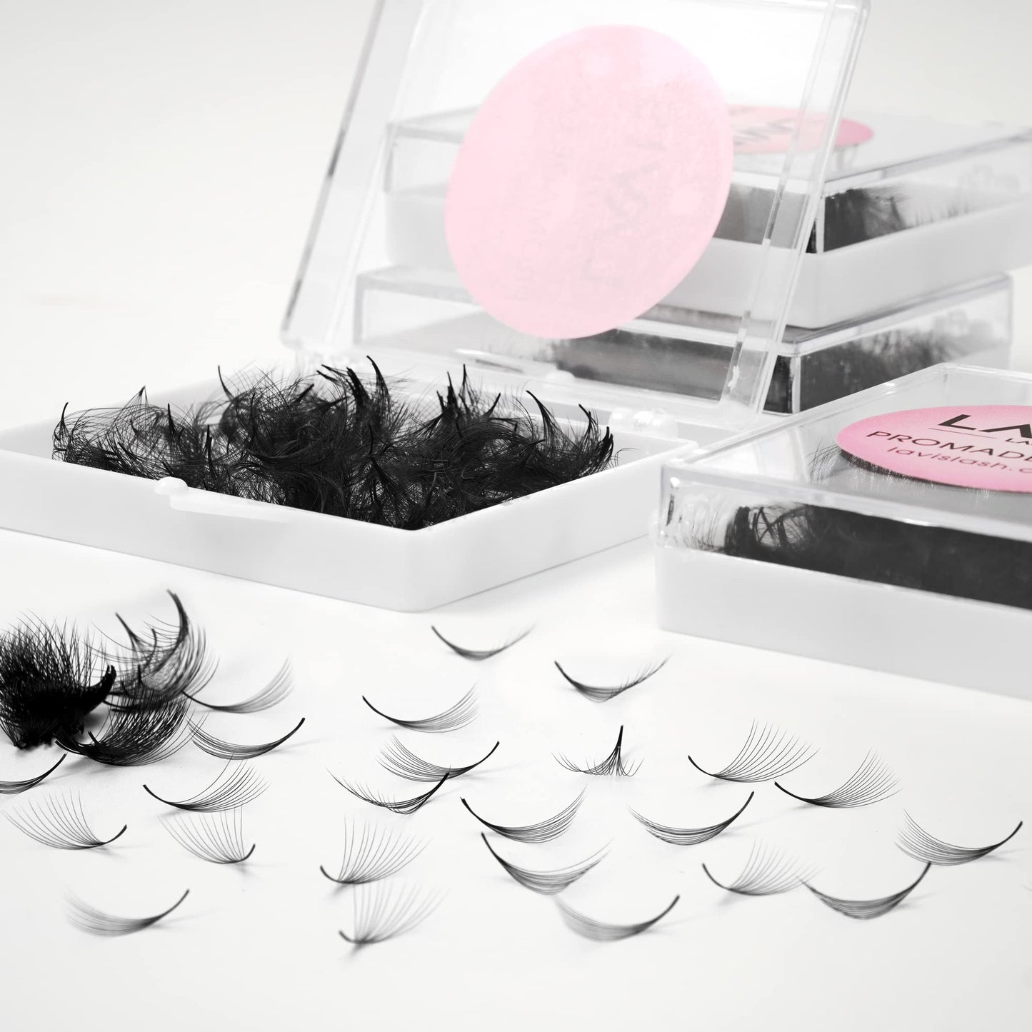 LAVISLASH 500 Promade Fans Eyelash Extension | Handmade Loose Volume Lash | Mutiple Options 3D-8D/10D/12D/14D/16D Fans | 0.03/0.05/0.07mm Thickness | C/CC/D Curl | 8-16mm Length(12D-0.03-D-16mm)