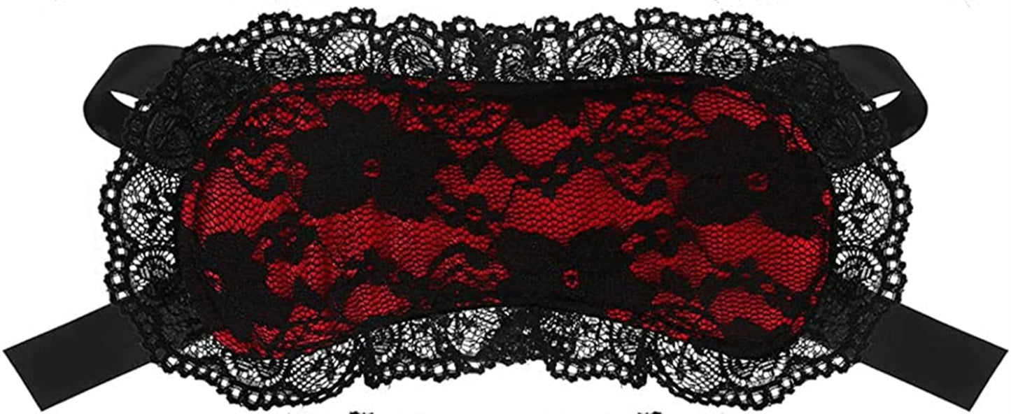 Soft Lace Eye Mask Party Ribbon Accessories, Eye Mask Comfortable Sleep Mask Can Be Adjusted to Shading Eyes, Travel, Meditation (Rose red)