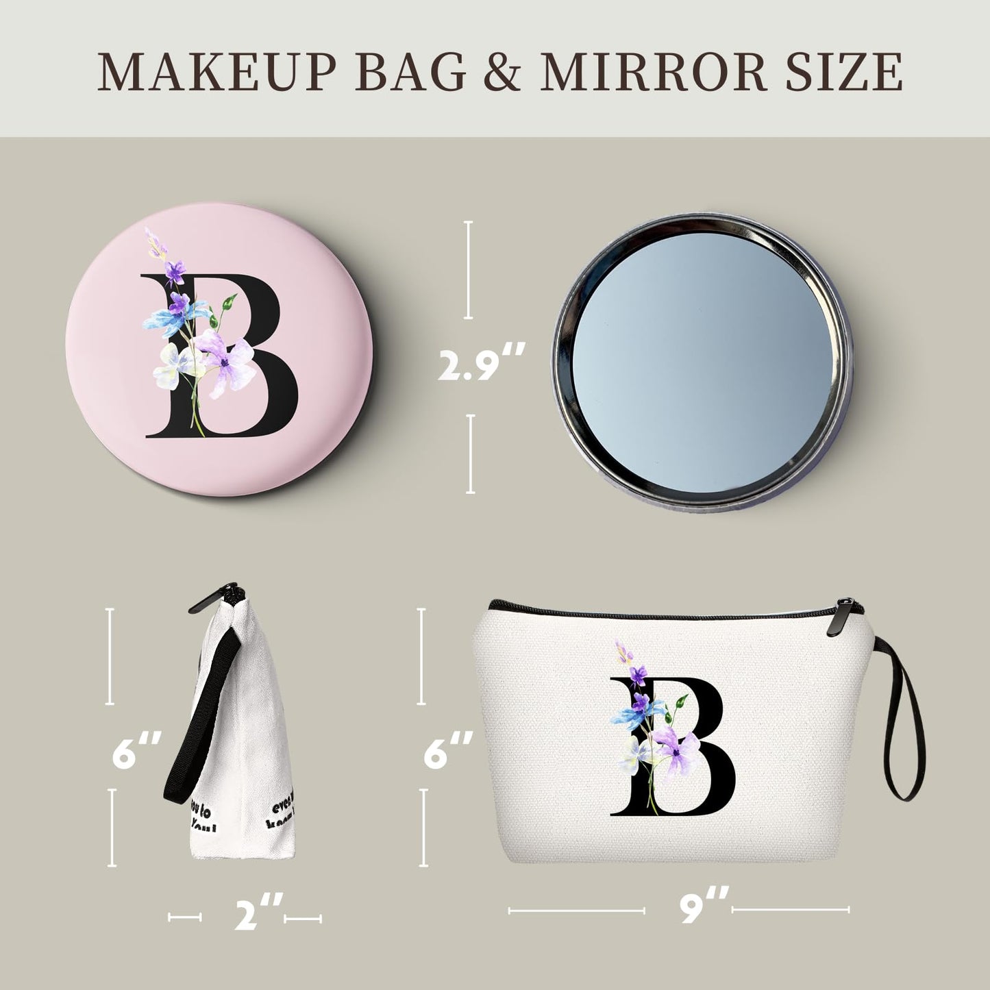 SEAMOON Initial Gifts for Women, Birthday Gift for Mom,Sister Birthday Gifts from Sister,Woman Gifts,Personalized Makeup Bag with Mirror,Gifts for Older Women, Encouragement Gifts for Women,Letter B