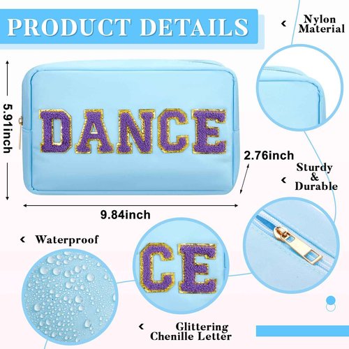 Clysee 6 Pcs Dance Makeup Bag Cosmetic Bag with Chenille Letter Patches Waterproof Portable Cheerleader Toiletry Zipper Pouch for Girl Women Appreciation (Pastel Colors)