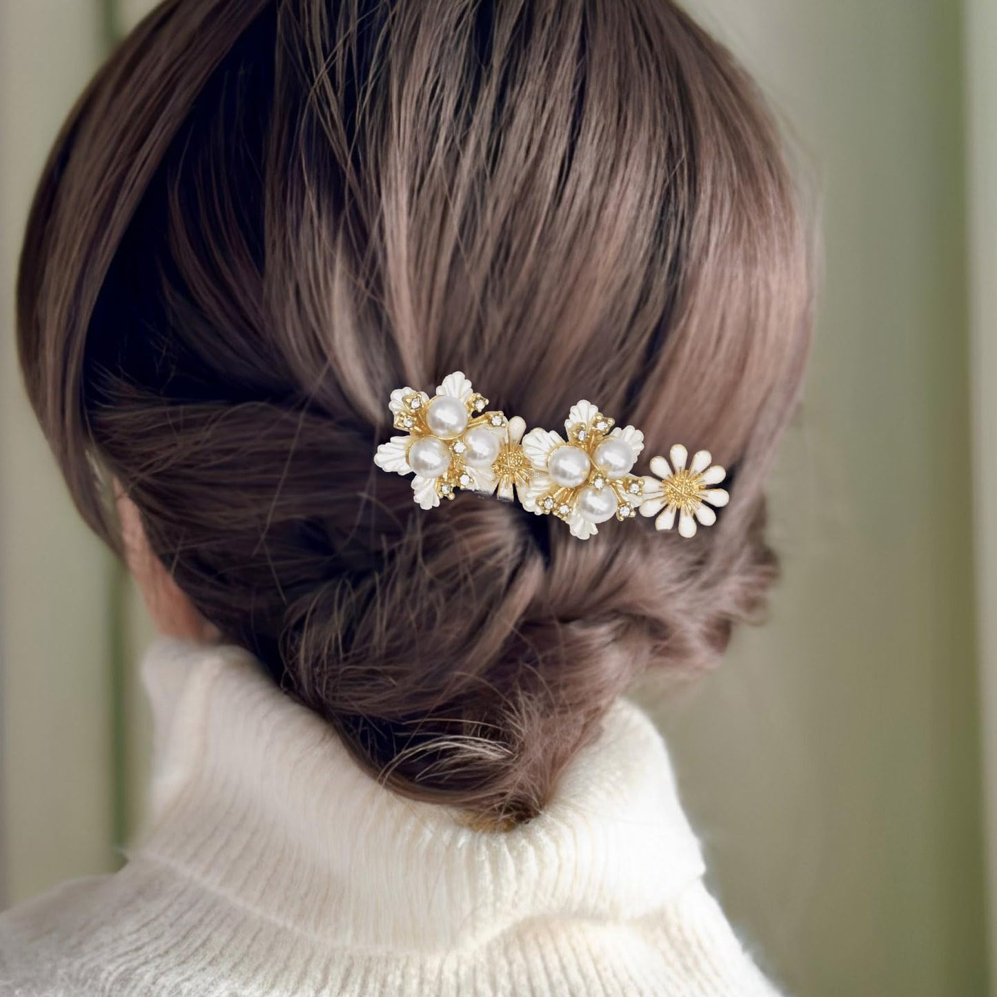 4 Pieces Wedding Flower Hair Comb Bridal Hair Pins, Brides Hair Accessories, U-shaped Rhinestone Hair Accessories for Women Girls(daisy white)