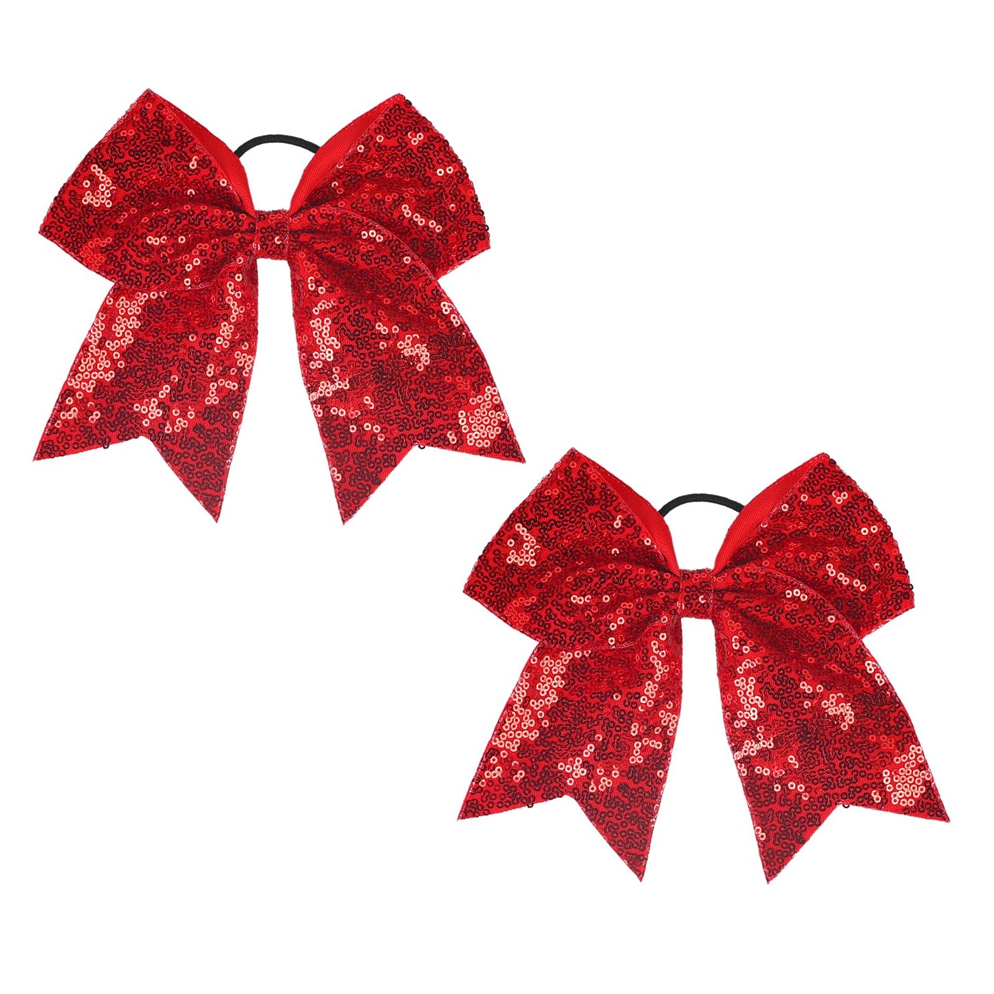 2 PCS 8" Christmas hair bows, Large Sequins Cheer Hair Bows Glitter Cheer Bows Ponytail Holder Elastic Band Handmade for Cheerleaders Teen Girls College Sports (Red)