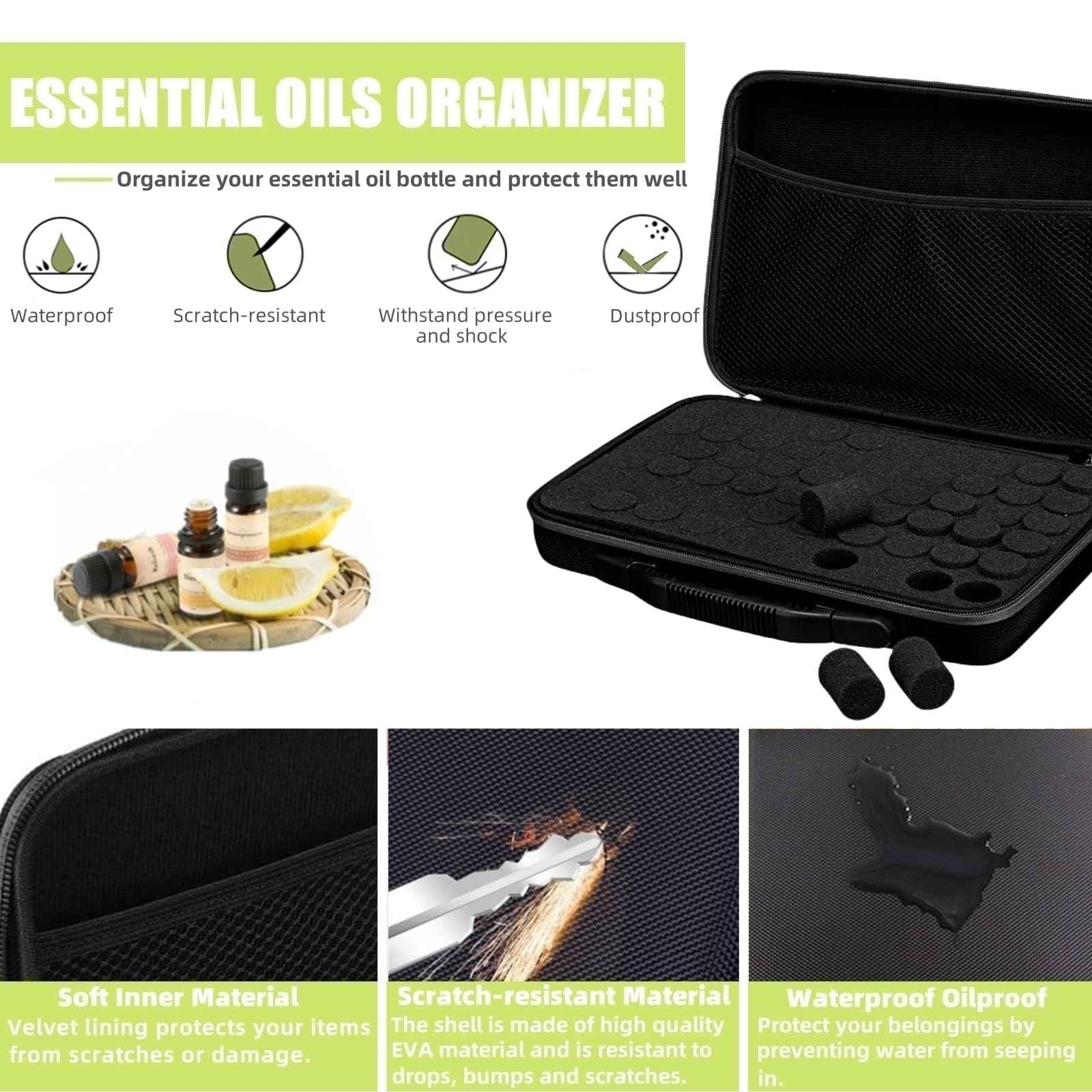 BLIRITEL 60 Bottles EVA Essential Oils Organizer, Hard Shell Essential Oil Storage Carrying Case, Essential Oils Holder Traveling Bag with Foam Insert, Holds 5ml,10ml,15ml Essential Oils (Black)