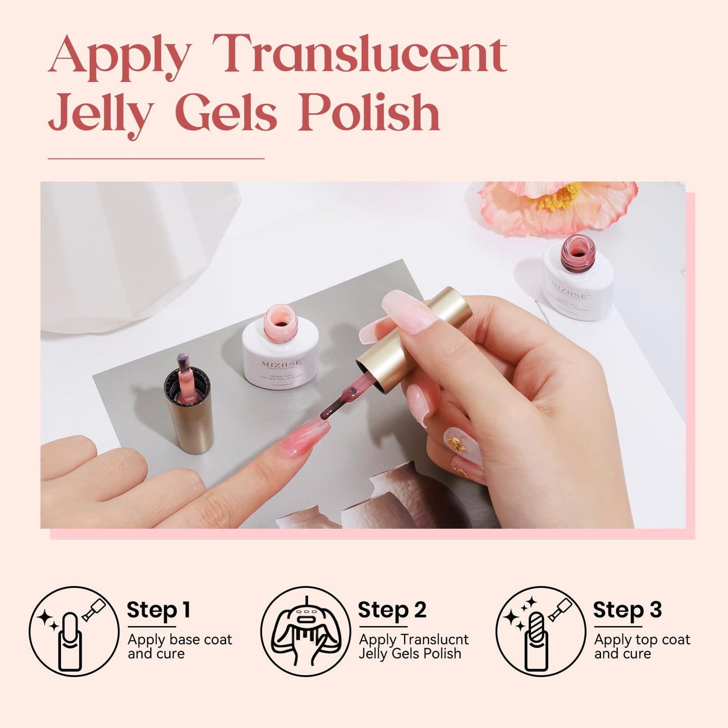 MIZHSE Jelly Gel Nail Polish Set 6 Colors, Summer Clear Translucent Macaroon Gel Polish 7ml, Pink White Sheer Manicure Kit UV LED Soak Off Varnish for Home Salon