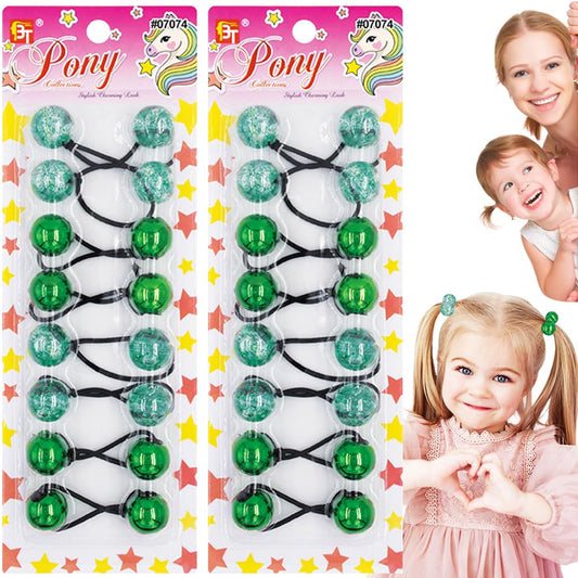 16 Pcs 20mm Hair Ties Hair Accessories for Girls Galactic Hair Ties with Balls Bubble Twinbead Ponytail Holders (Green)