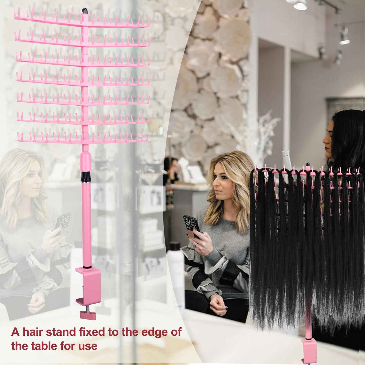 poipoilu Height Adjustable Braiding Hair Rack 168 pegs, Dual-use Braid rack with Clamp (Pink)