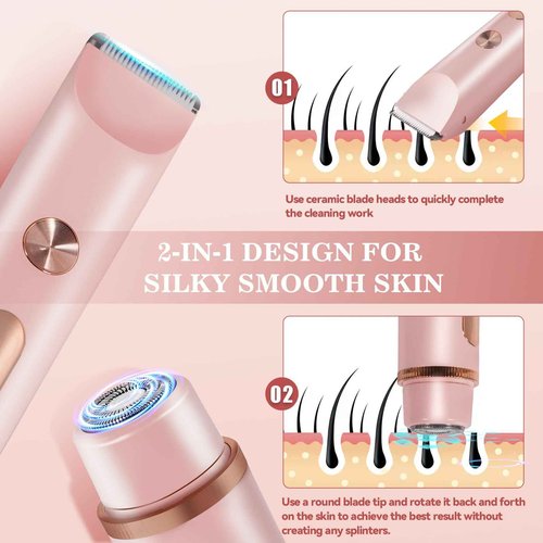Bikini Trimmer for Women 2in1 High Power Epilators Hair Removal Waterproof Electric Razors Women's Electric Razor Pubic Hair Trimmer Shaver for Women for Ladies Pubic, Face, Underarms, Legs (Pink)