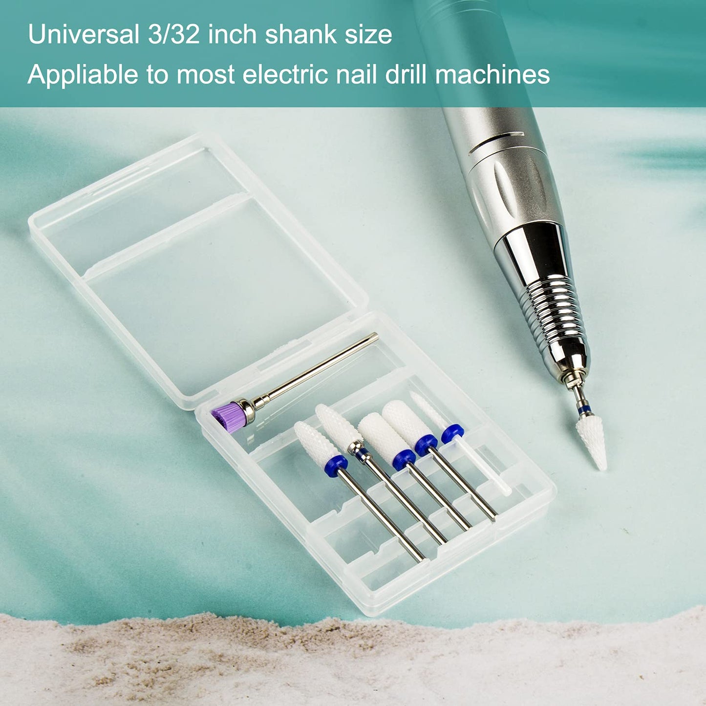 Nail Drill Bits Set Ceramic for Acrylic Nails Gel Polish Removal Cuticle Cleaner 3/32 Professional Nail Art Tool for Manicure Drill Machine (S07-B)