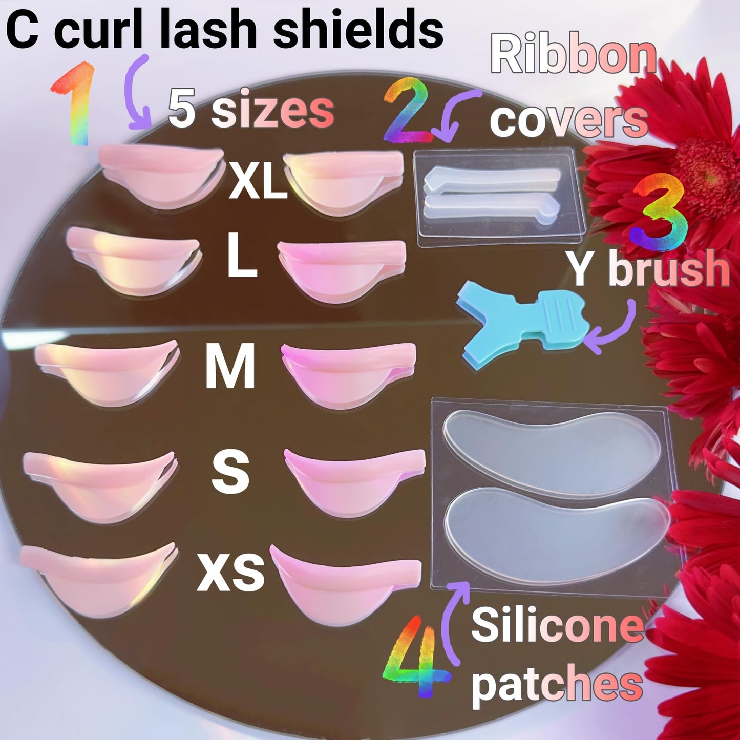 Lash Lift Shields C Curl Eyelash Lifting Shield Natural Curl Lami Lamination Roller Silicone Perm Rod Soft Lash Perming Pad Set For Lash Lift and Tint- Ribbons & Eye Patches (Pink Lift Pad- C Curl)