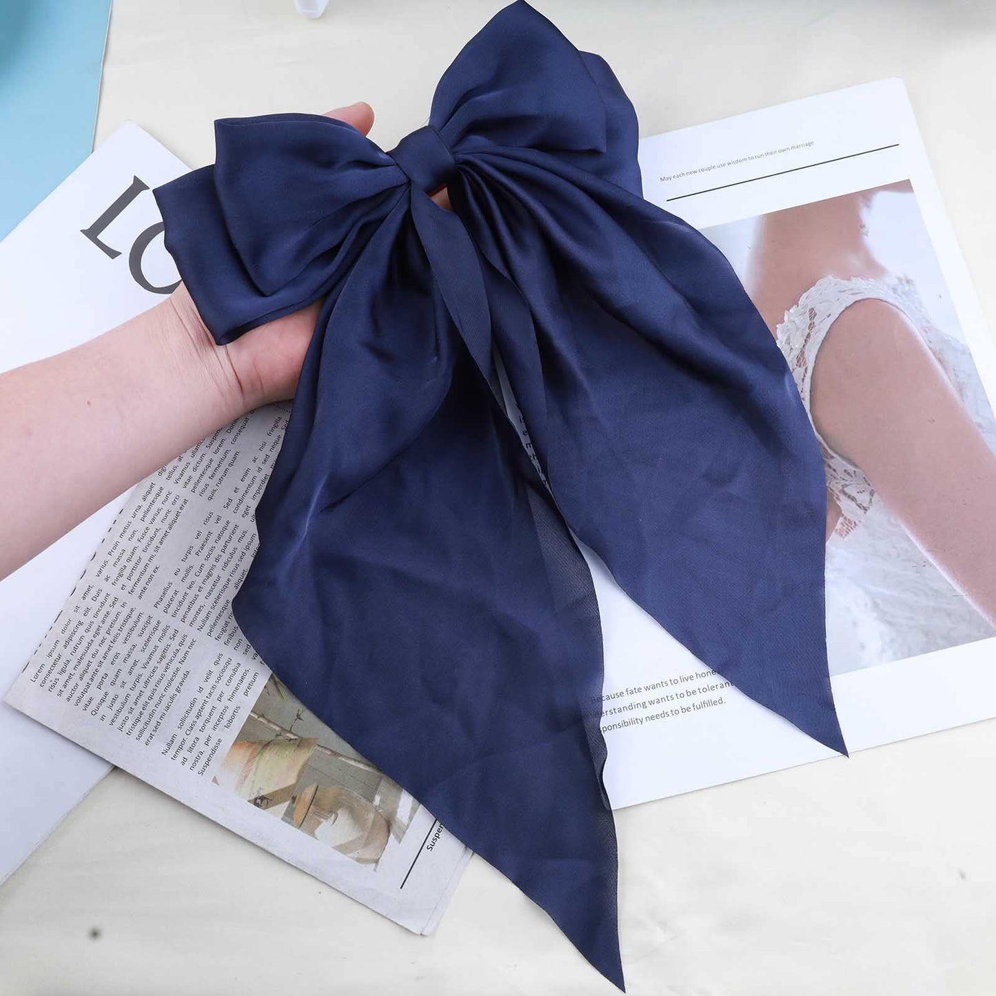 Erimberate Vintage Blue Large Bow Hair Clips Bow Hair Barrettes Blue Bowknot Hair Clip Barrette Bow Knot Hair Clip Bow Headpiece Hair Accessory for Women and Girls