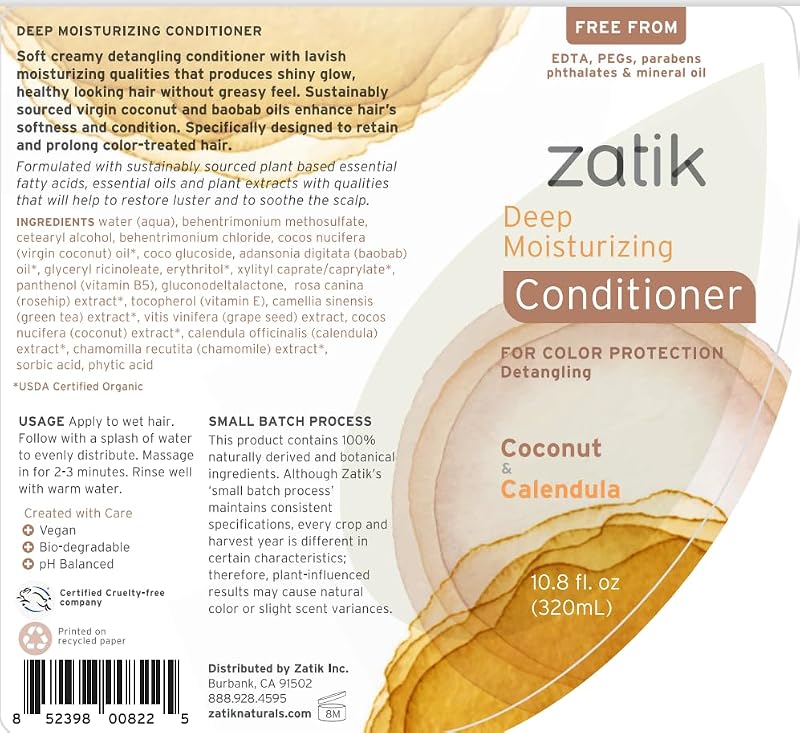 Zatik Naturals Coconut & Calendula Shampoo Conditioner Set