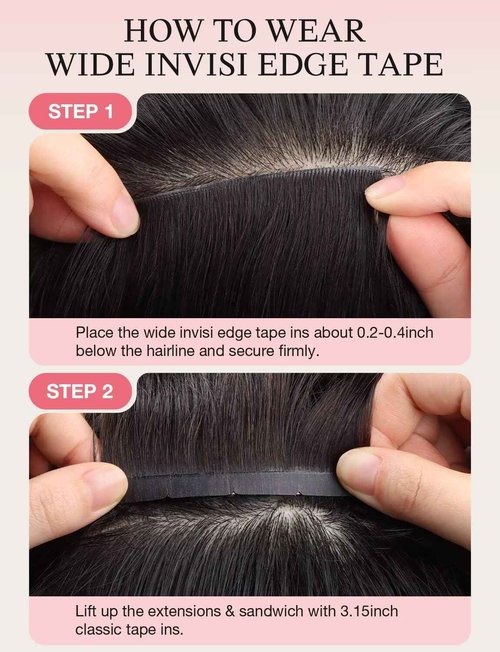 DOORES Invisi Edge Seamless Tape in Wide Hair Extensions Human Hair, Natural Black 4PCS Injection Tape ins 20g 20 Inch, 3 Inch Wide Injected Natural Virgin Human Extensions Invisible