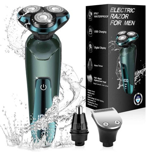 Electric Razor for Men, Electric Shavers for Men's Faces, Detachable Blade 3D Rotary for Shaving with Nose Trimmer Face Cleaning Brush Head Shavers, Wet/Dry/Waterproof Razors for Men Matte Green
