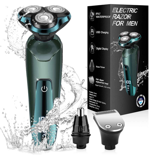 Electric Razor for Men, Electric Shavers for Men's Faces, Detachable Blade 3D Rotary for Shaving with Nose Trimmer Face Cleaning Brush Head Shavers, Wet/Dry/Waterproof Razors for Men Matte Green