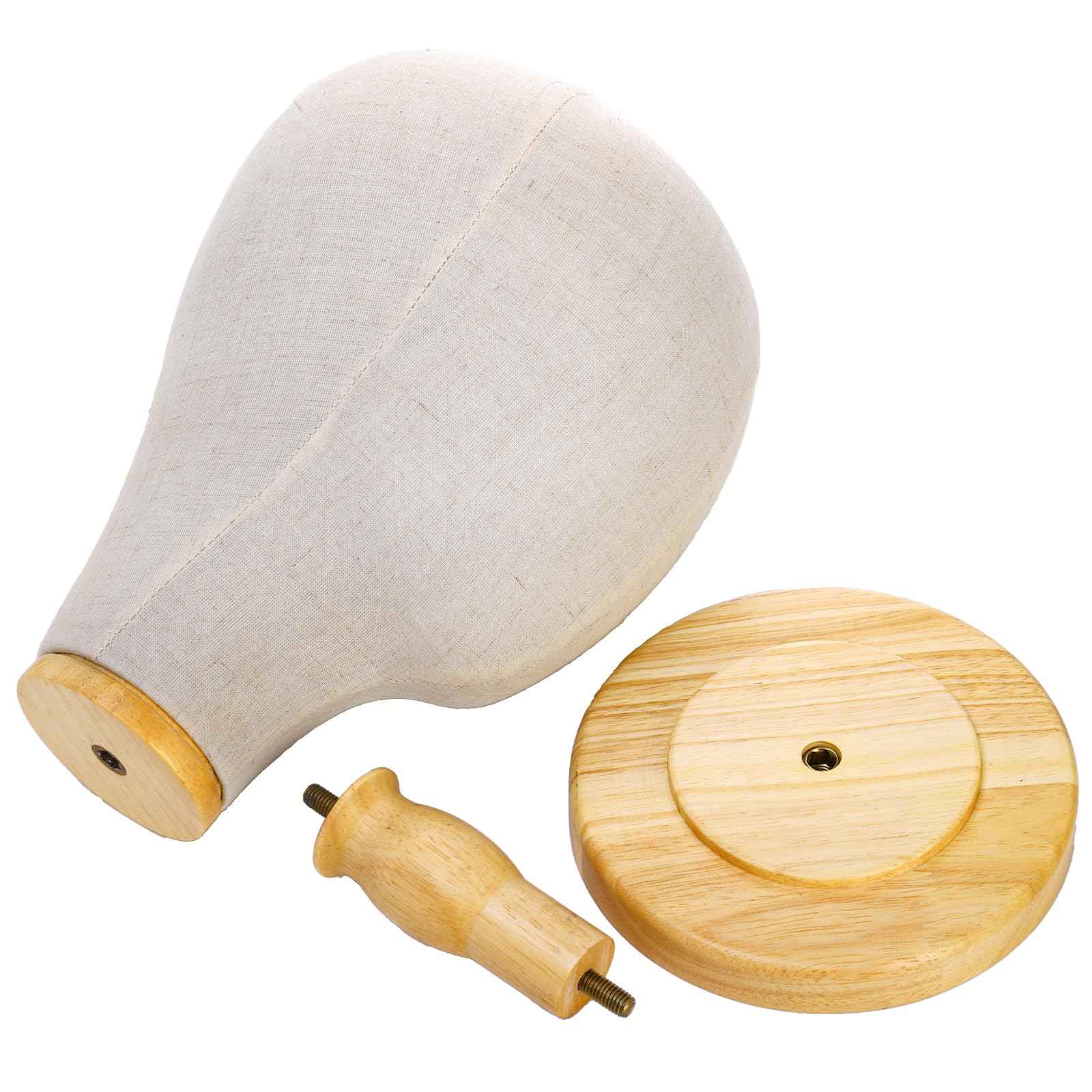 Peohud 21 Inch Mannequin Head, Canvas Wig Head Stand with Detachable Wood Stand, Linen Hat Display Model Head for Caps, Headdress, Wig Making