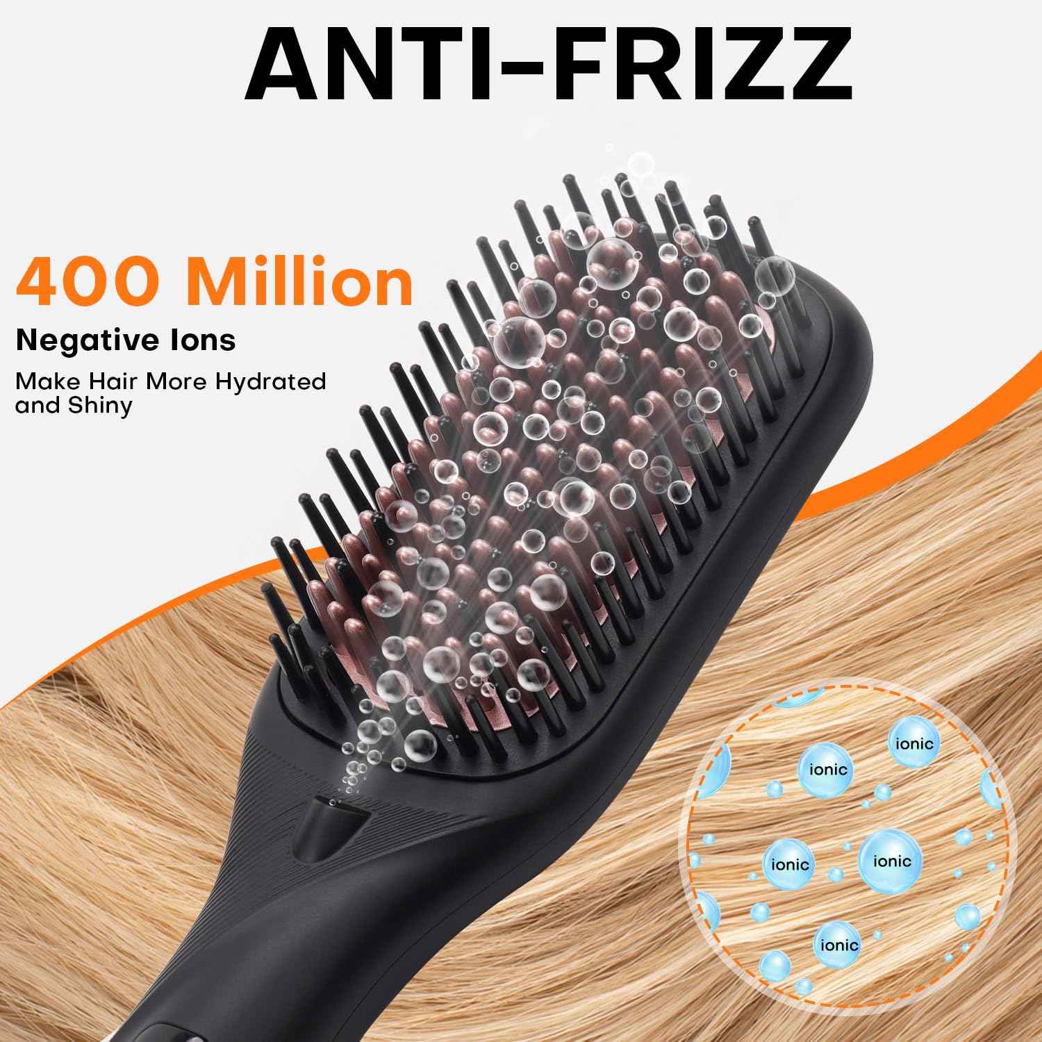 Hair Straightener Brush- Hair straighteners for Women, Ceramic Ionic Straightener Comb with Less Frizz | 20s Fast Heating | 2 in 1 Flat Iron Brush Dual Voltage Travel, Black