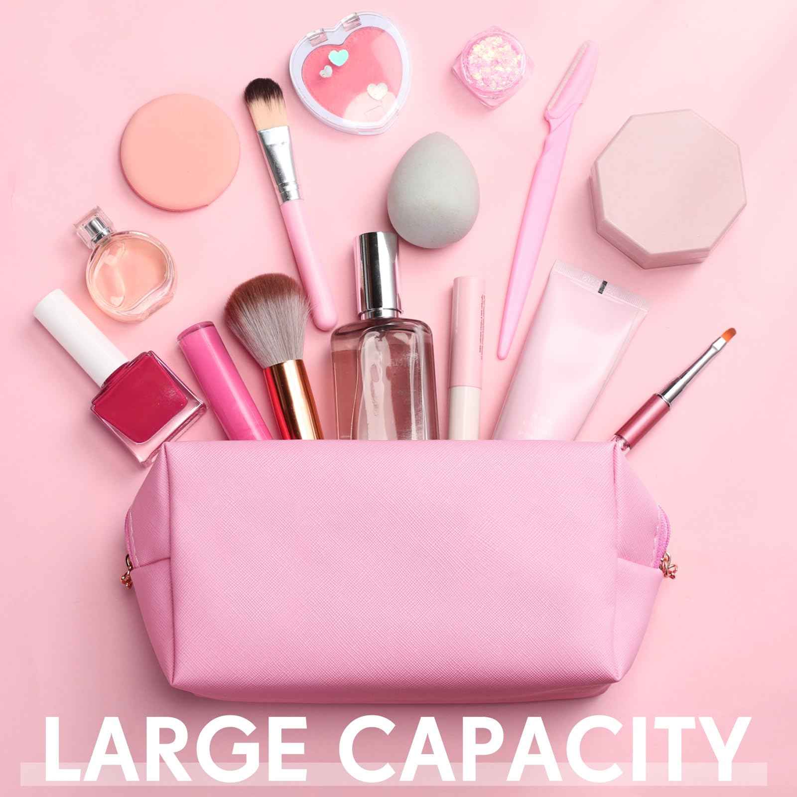 Kigeli 15 Pcs Aesthetic Makeup Bags PU Leather Cosmetic Pouches Waterproof Plain Toiletry Bags Makeup Pouches Bulk for Women Party Gift Travel Storage Organizer(Pink Purple)