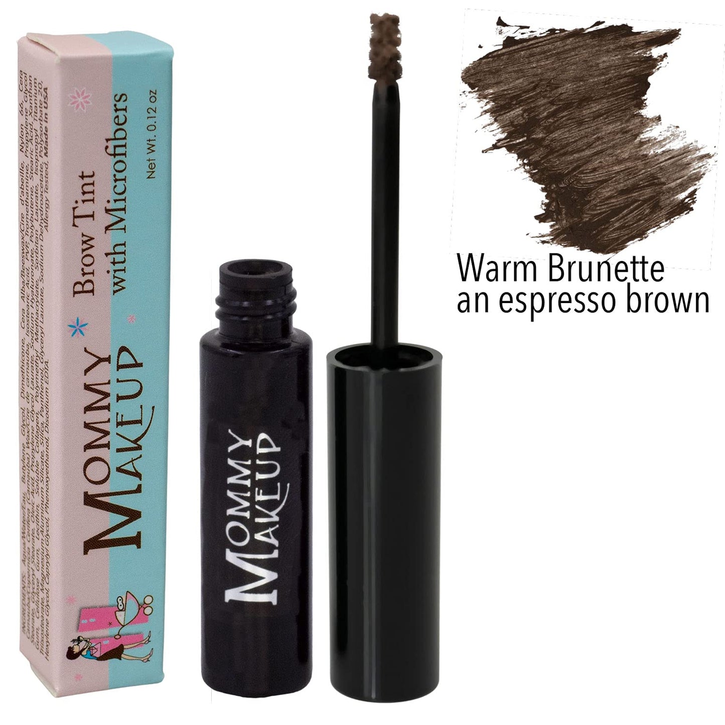 Brow Tint with Microfibers in Warm Brunette (An Espresso Brown) Natural Looking Eyebrow Makeup, Cover Gray Hairs - Water Resistant, Clump Free, Long Lasting Tinted Brow Gel by Mommy Makeup